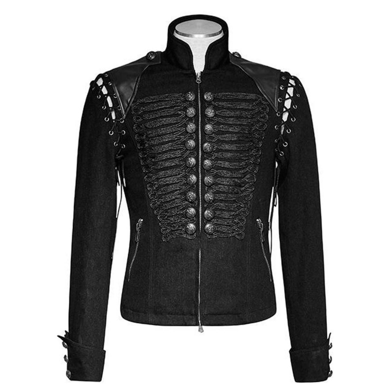 Men Steampunk Gothic Braided Jacket Rock Metal Military Jacket Wool Army Short